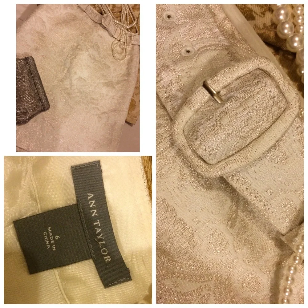 Ann Taylor Gold -Silver Pencil Skirt Brocade Delicate Embellished Elegant